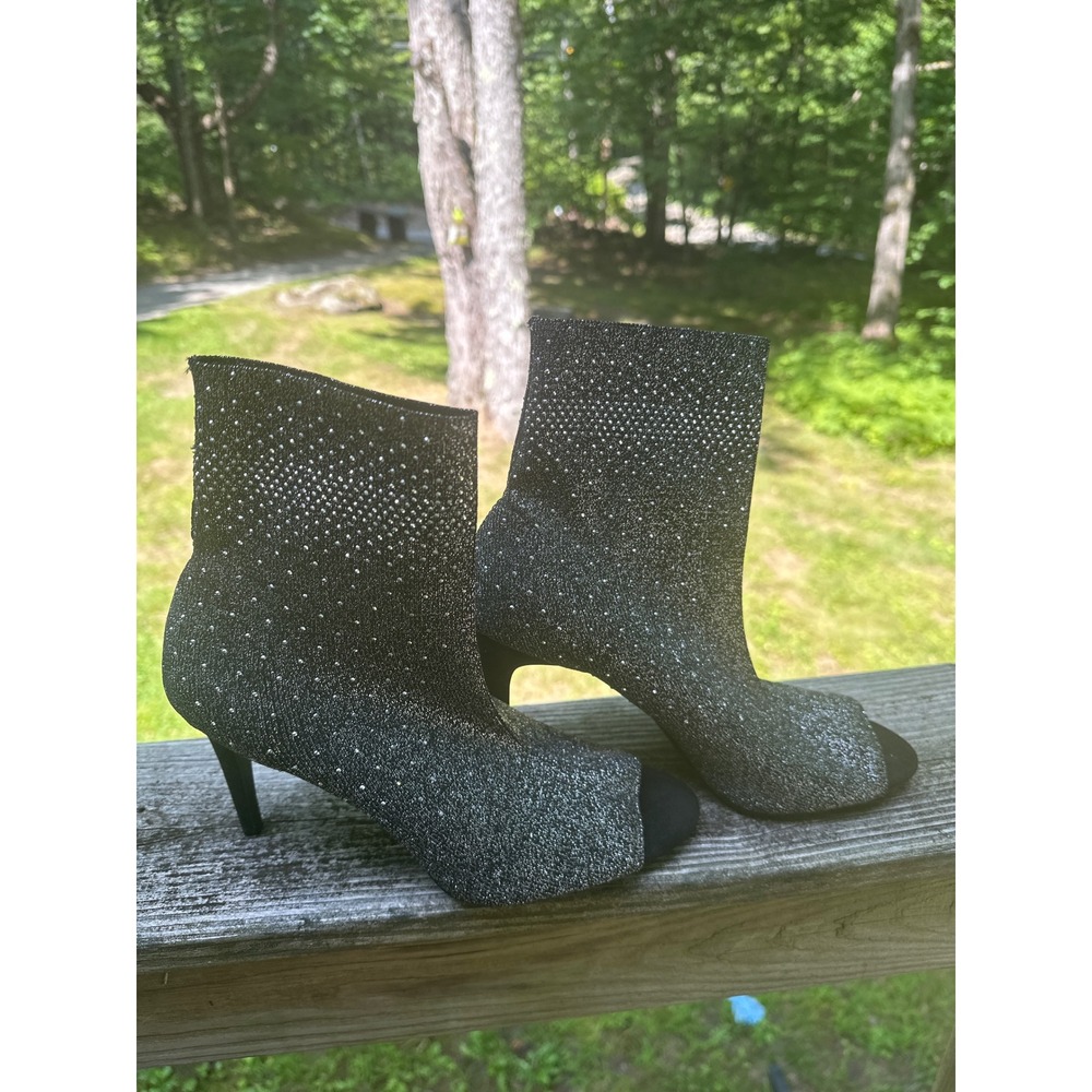 INC International size 10 Silver black Glitter Rhinestone Peep Toe Ankle Boots - Picture 10 of 11